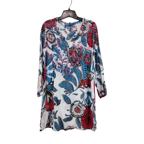 Raj Women's 100% Cotton Embroidered Paisley Tunic Swim Cover Up Lightweight - Picture 1 of 8
